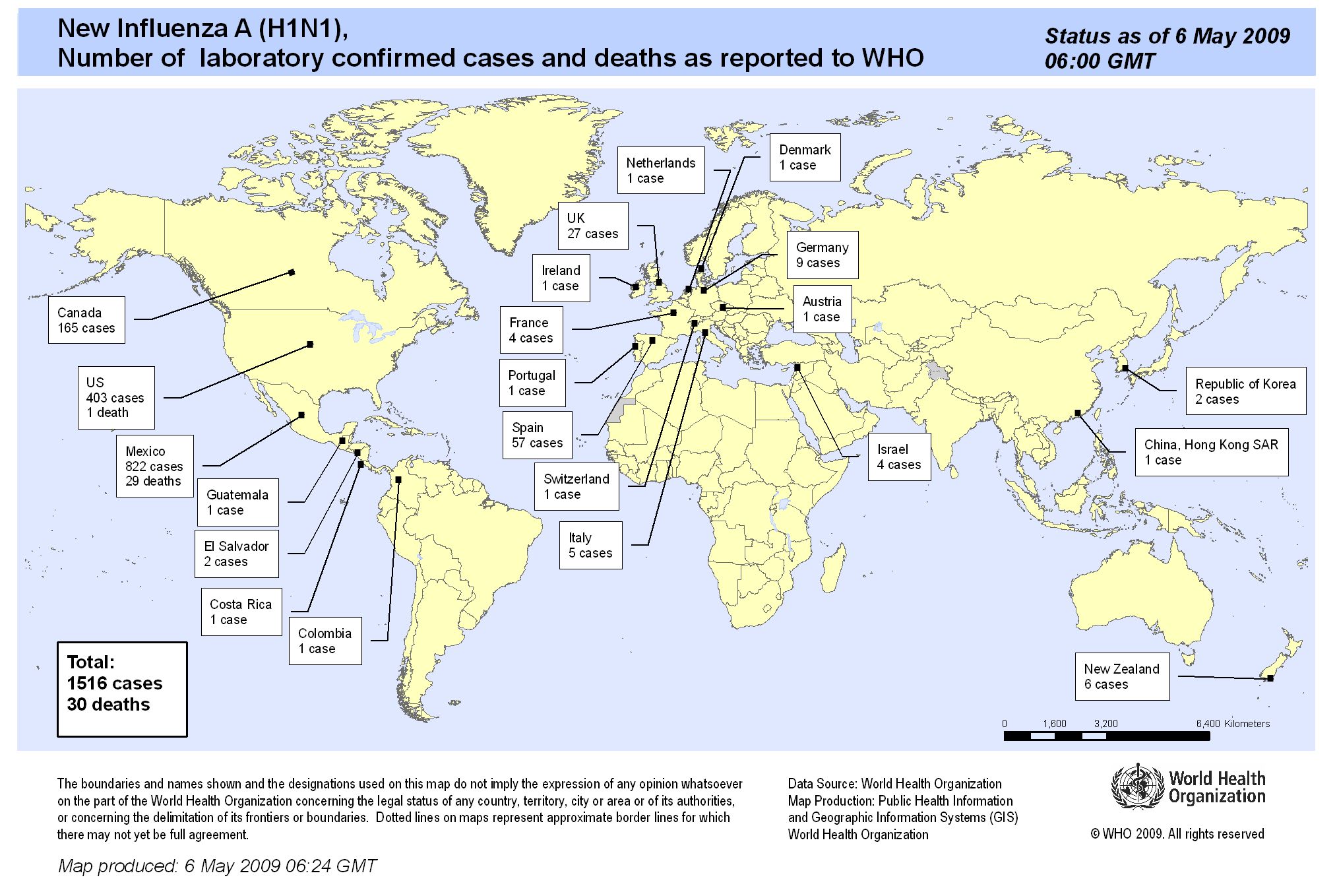 Swine Flu And Us 2 Melvin Konner M D Ph D H1N1 Map 6 May 2009 